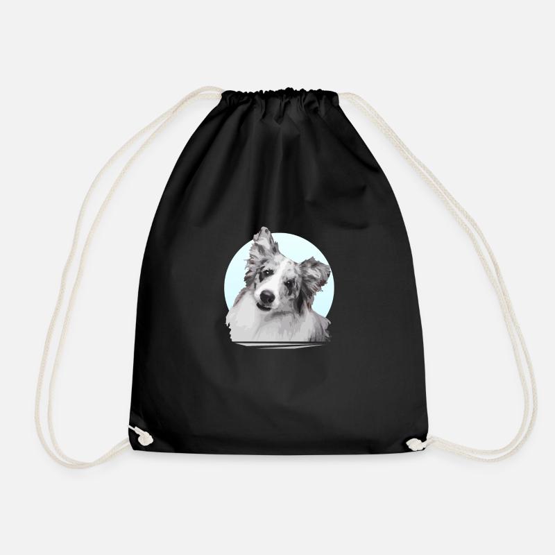 Border Collie Tee Shirt - Drawstring Bag - black