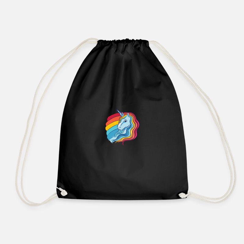 Rainbow unicorn female with rainbow hair - Drawstring Bag - black