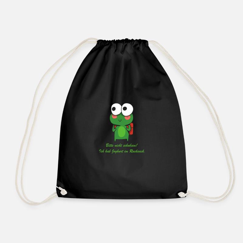 Joghurt im Rucksack Witziger Spruch mit Frosch - Turnbeutel - Schwarz