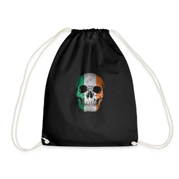 Ireland IrishMan Skull Ireland Flag love Ireland Gift - Drawstring Bag - black - Front