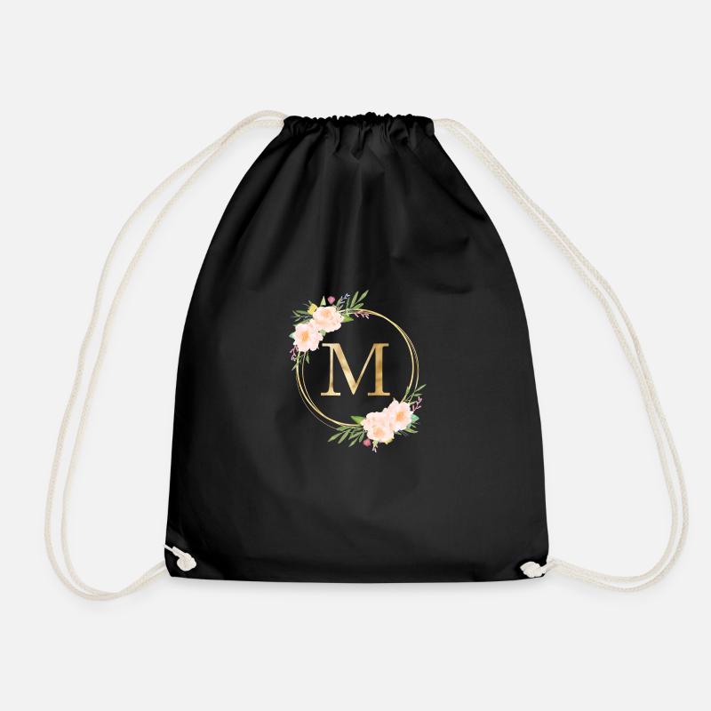 Personalisierbar Monogramm M Blumen Kreis Pastell - Turnbeutel - Schwarz