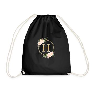 Personalisierbar Monogramm H Blumen Kreis Pastell - Turnbeutel - Schwarz - Vorne