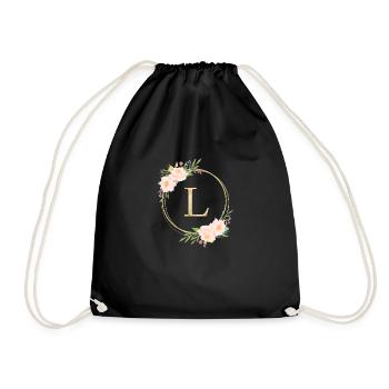 Customizable Monogram L Flowers Circle Pastel - Drawstring Bag - black - Front