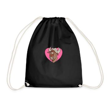 Wildebeest Antelope Africa Animal with Heart - Drawstring Bag - black - Front