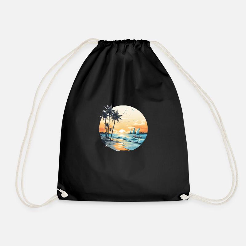 Ocean vibes, beach vibes, sunset on the beach, oce - Drawstring Bag - black