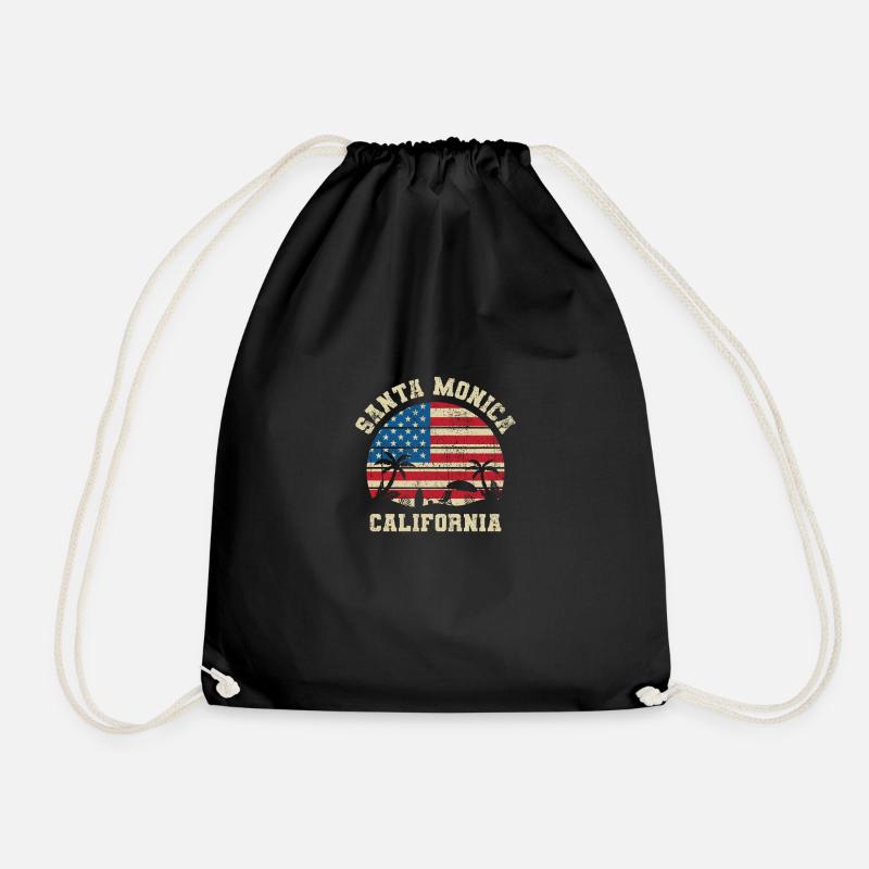 Santa Monica California - Drawstring Bag - black
