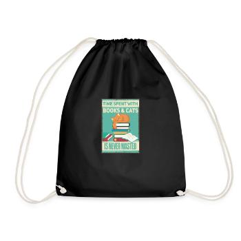 Funny Cats and Books Saying Design - Drawstring Bag - black - Front