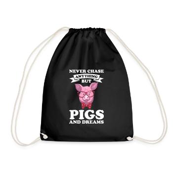 Schweine Schweinefarm Geschenk - Turnbeutel - Schwarz - Vorne