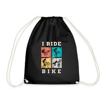Ride my Bike cooler Spruch Biker vintage Geschenk - Turnbeutel - Schwarz - Vorne