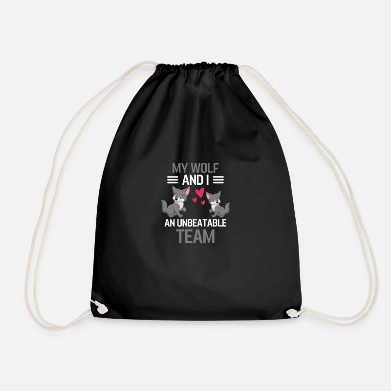 My Wolf and I Forest Animal Gift Wolf - Drawstring Bag - black