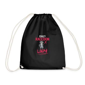 Crazy Raccoon Lady Woodland Animal Gift Raccoon - Drawstring Bag - black - Front