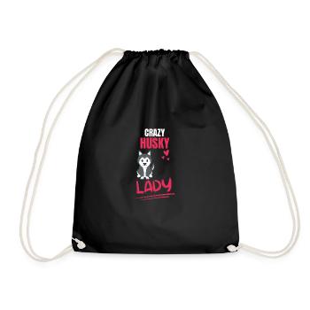 Crazy Husky Lady Dogs Pet Gift Husky - Drawstring Bag - black - Front