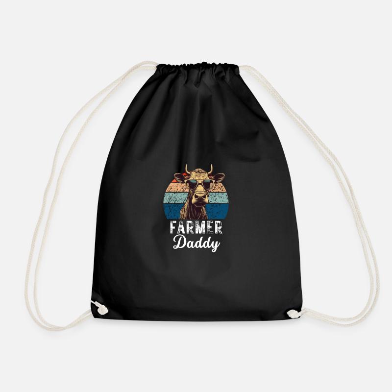 Retro Bauern Papa Vatertag Geschenk Coole Kuh - Turnbeutel - Schwarz