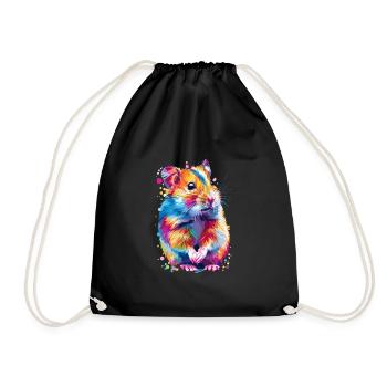 Cute Hamster Rainbow Colors - Drawstring Bag - black - Front