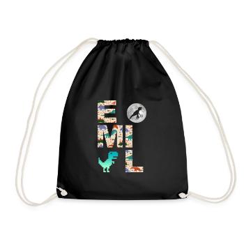 EMIL - Beautiful boy name with dinosaur - Drawstring Bag - black - Front