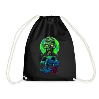 Totenkopf Zombie mit Blume - Turnbeutel - Schwarz - Vorne
