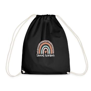 Social Worker Rainbow Leopard Funny Social Worker - Drawstring Bag - black - Front