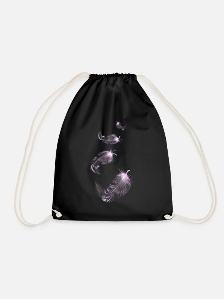 four soft pink feathers - Drawstring Bag - black