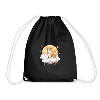Japanese dog Shiba Inu angel sky reminder - Drawstring Bag - black - Front