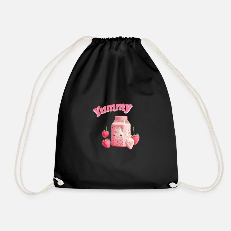 Strawberry milk strawberry anime kawaii - Drawstring Bag - black
