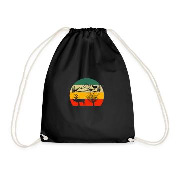 Retro Deer Mountains Hiking Tree Nature - Drawstring Bag - black - Front