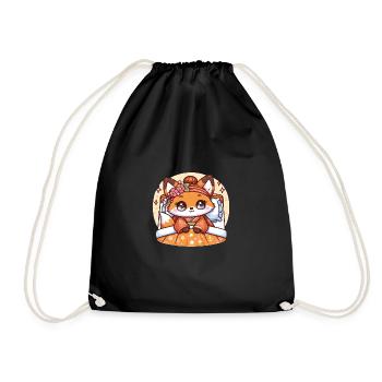 Kawaii japanischer Fuchs Geschenke - Turnbeutel - Schwarz - Vorne
