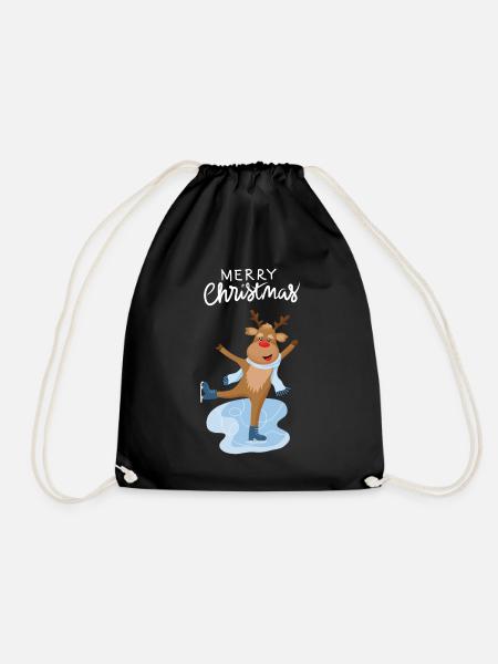 Charming iceskating reindeer - Drawstring Bag - black