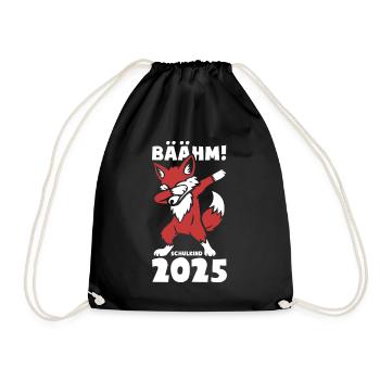 BÄÄHM! Schulkind 2025 - schlauerFuchs - Geschenk - Turnbeutel - Schwarz - Vorne