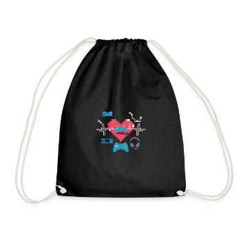 Retro Gaming Heart Gift Idea Heartbeat - Drawstring Bag - black - Front