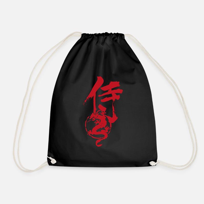 samurai dragon - Drawstring Bag - black