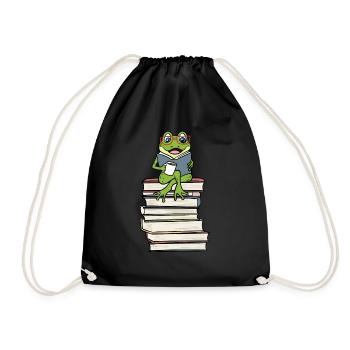 Frog Reading Books Literature Coffee - Drawstring Bag - black - Front