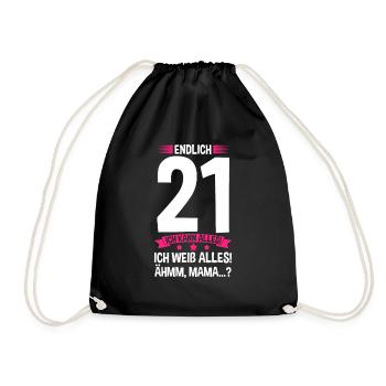 21. Geburtstag 21 Jahre Geburtstags Geschenk - Turnbeutel - Schwarz - Vorne