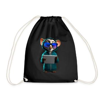 Nerd mouse with tablet - Drawstring Bag - black - Front