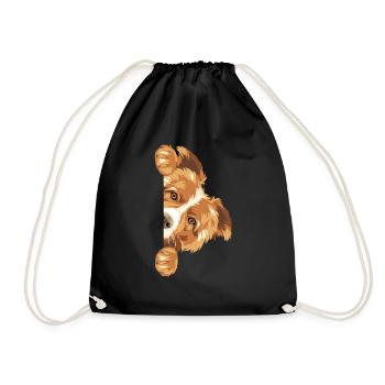 Peeking Border Collie dog - Drawstring Bag - black - Front