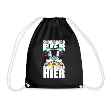 Lustiger Spruch Snowboard Bier darum bin ich hier - Turnbeutel - Schwarz - Vorne
