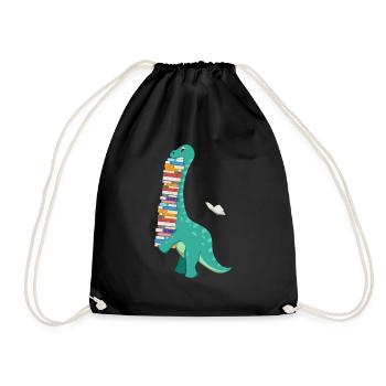 Book Dinosaur - Fun Book Lover Reading Reader - Drawstring Bag - black - Front