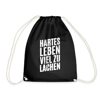 Spruch Hartes Leben Viel Zu Lachen - Turnbeutel - Schwarz - Vorne