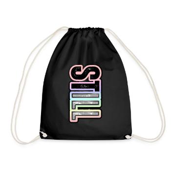STILL ILL – pastel lettering with character - Drawstring Bag - black - Front