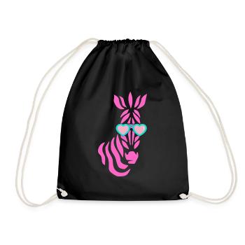 pinkes Zebra mit Sonnenbrille - Turnbeutel - Schwarz - Vorne