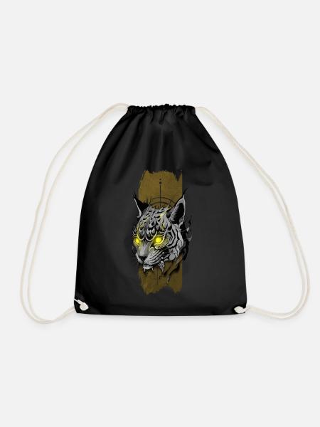 Lynx Guardian Tattoo with Glowing Yellow Eyes - Drawstring Bag - black
