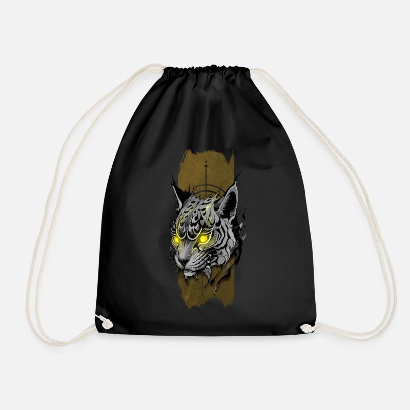Lynx Guardian Tattoo with Glowing Yellow Eyes - Drawstring Bag - black