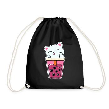 Süße Katze Kätzchen trinkt Boba Tea Bubble Tea - Turnbeutel - Schwarz - Vorne