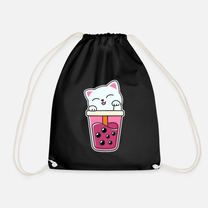 Süße Katze Kätzchen trinkt Boba Tea Bubble Tea - Turnbeutel - Schwarz