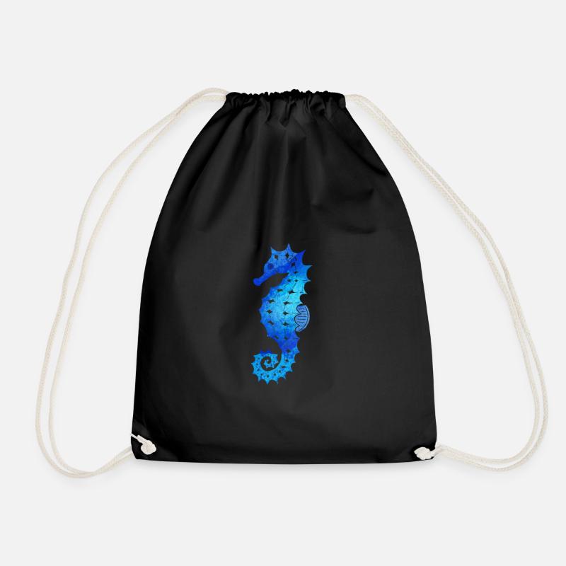 sea horse - Drawstring Bag - black