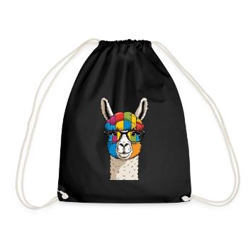 Alpaca Llama Colorful Cool with Glasses - Drawstring Bag - black - Front
