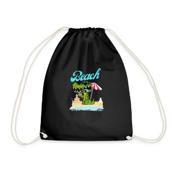Crocodile on the beach enjoys the holiday - Drawstring Bag - black - Front