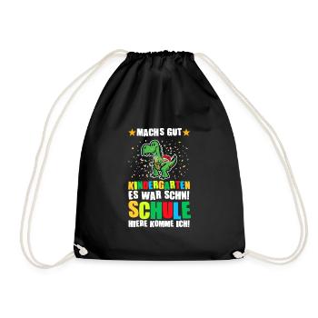 Schulkind Dino Schulanfänger Geschenk - Turnbeutel - Schwarz - Vorne