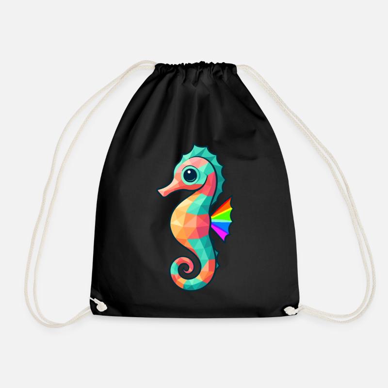 Buntes Seepferd Design mit Regenbogenfarben - Turnbeutel - Schwarz