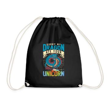 Sorry My Dragon Ate Your Unicorn Funny Fantasy - Drawstring Bag - black - Front