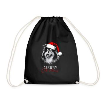 Shetland Sheepdog Merry Christmas, Hundekopf - Turnbeutel - Schwarz - Vorne